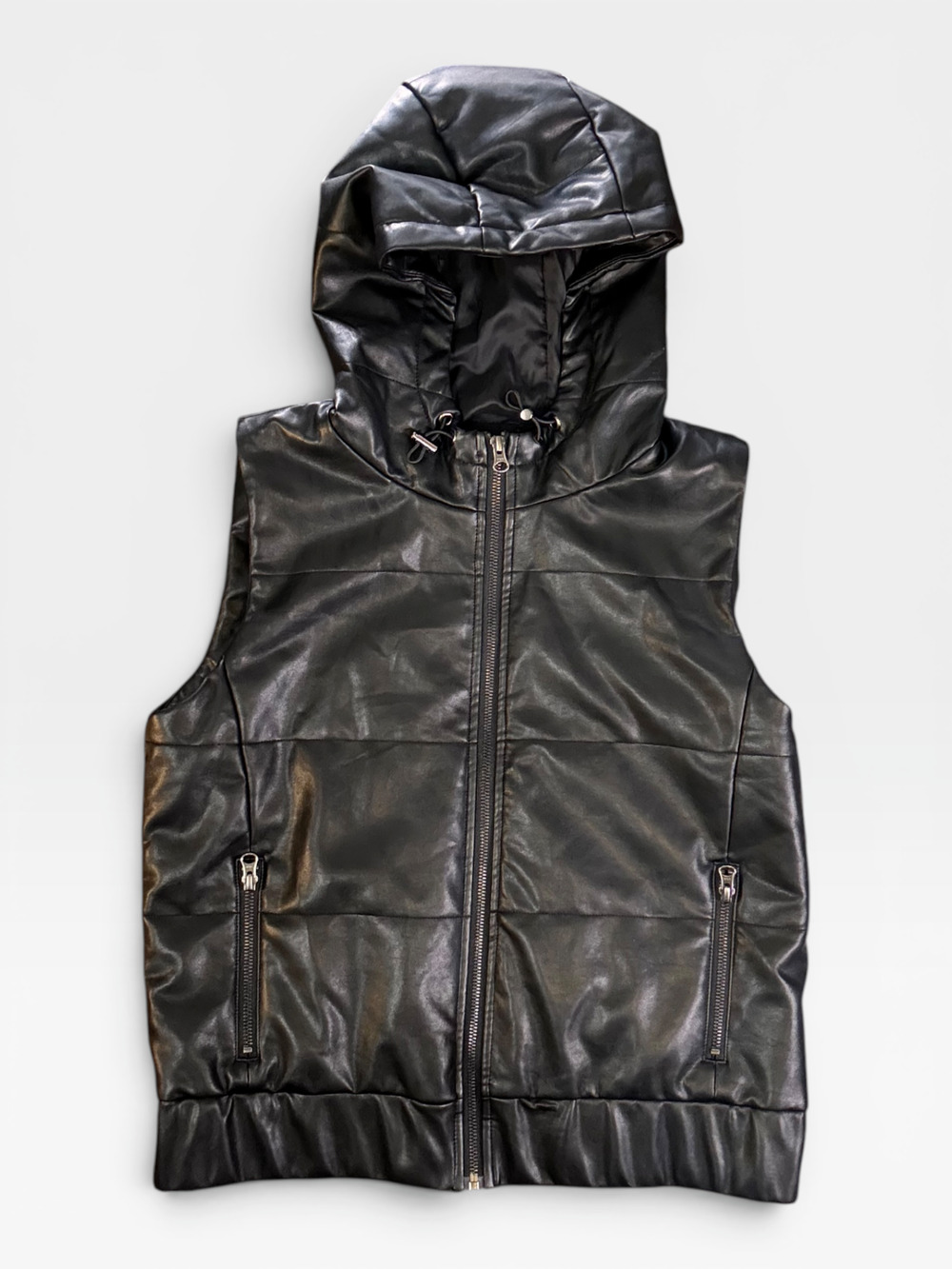 J. Society Womens Mens Unisex Pleather Hooded Vest Front Zip Size Medium